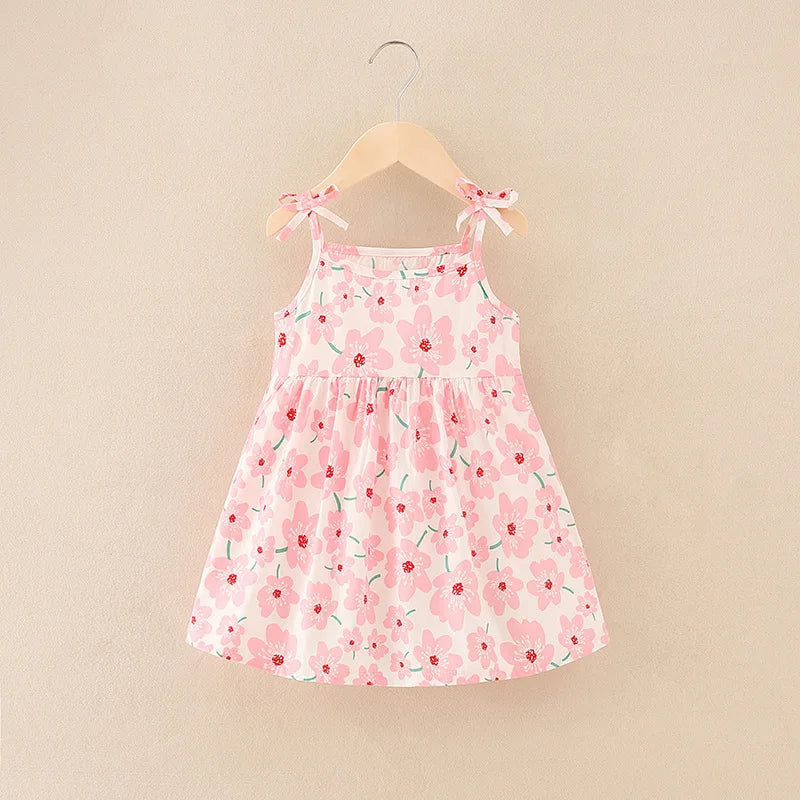 Summer Sleeveless Print Cotton Casual Dresses pink