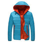 Mens Hooded Thick Down Cotton Coat - Blue and Orange 2XL - coat