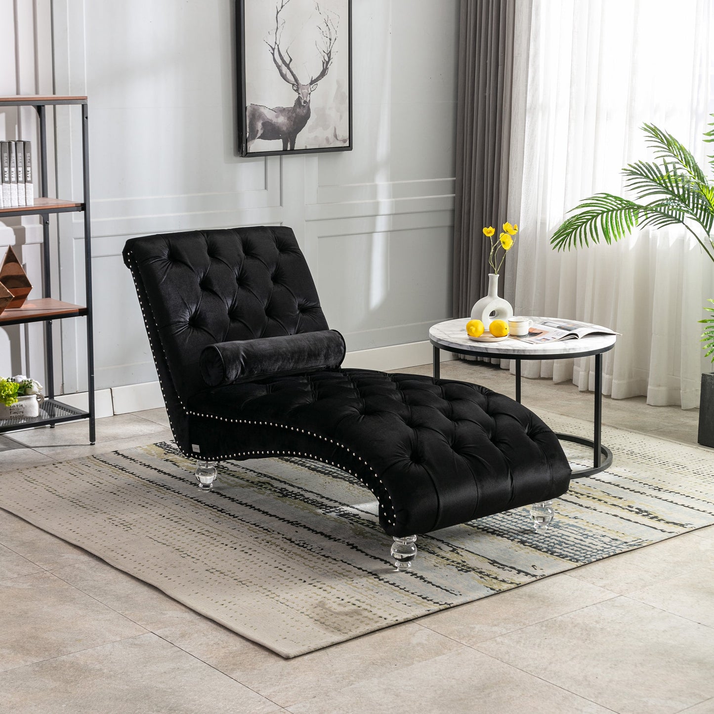 Black Velvet - Button-Tufted Upholstered Lounge Chair - - Recliners & Massage Chairs