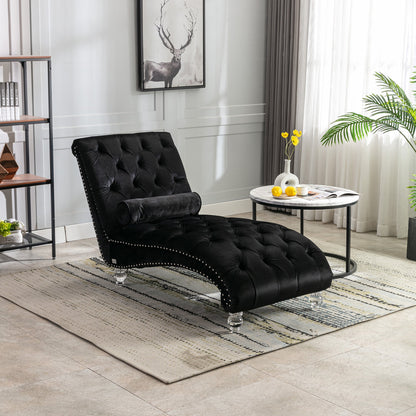 Black Velvet - Button-Tufted Upholstered Lounge Chair - - Recliners & Massage Chairs