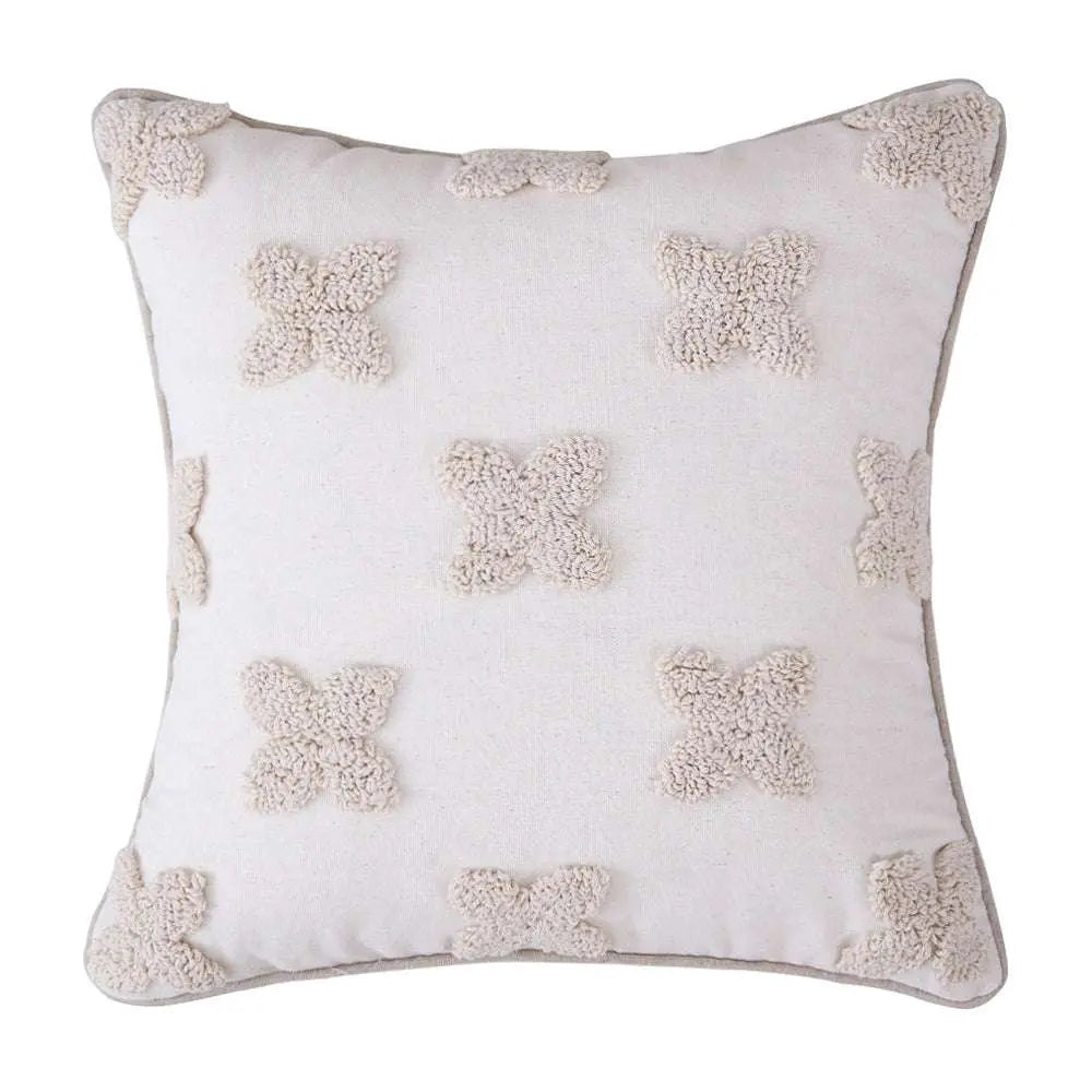 Cotton Macrame Pillow Case Woven Tufted Throw Pillow Cover With Tassel White Light Beige