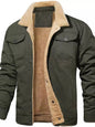 Men's Full Size Sherpa Lined Long Sleeve Jacket Plus Size - Military Green -