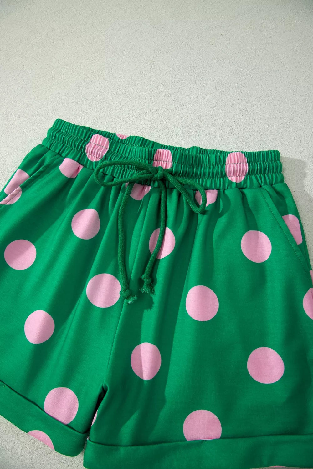 Polka Dot Print V Neck Tee Short Set- Shopimist- {{Product type}}