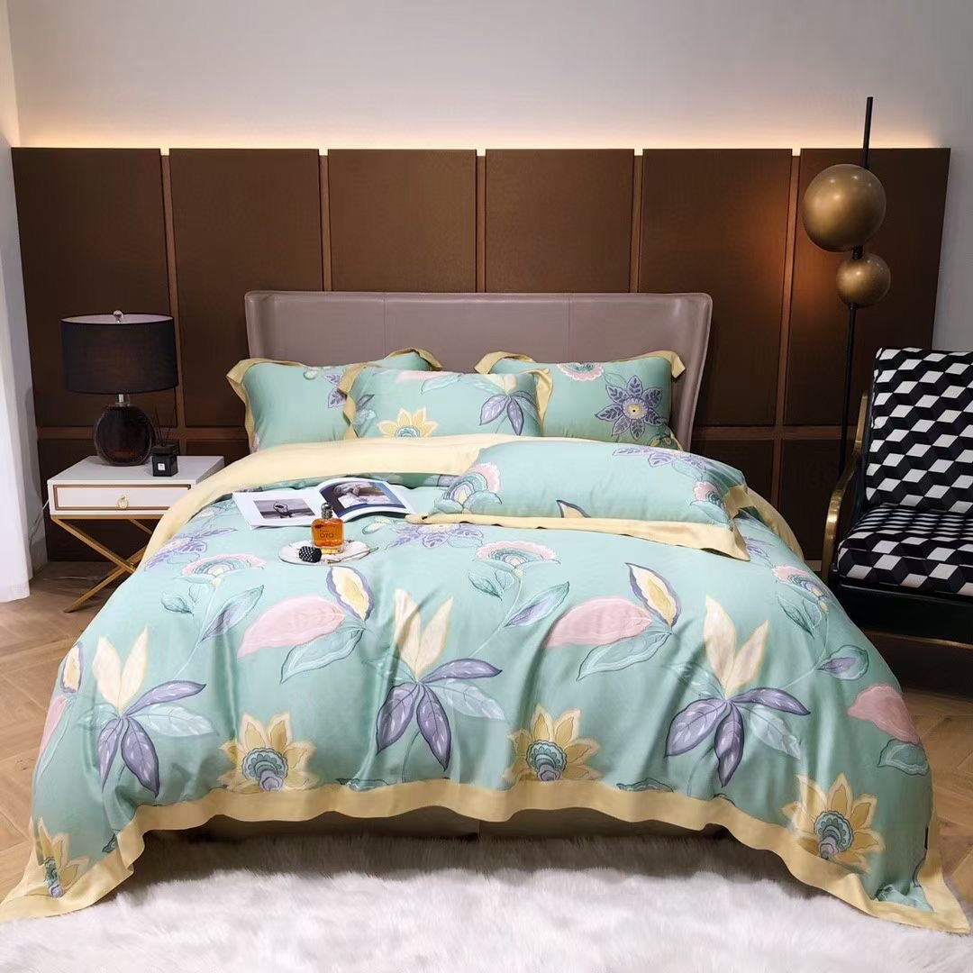 New Luxury Flower Floral Design Lyocell 60s Home Bedding Set