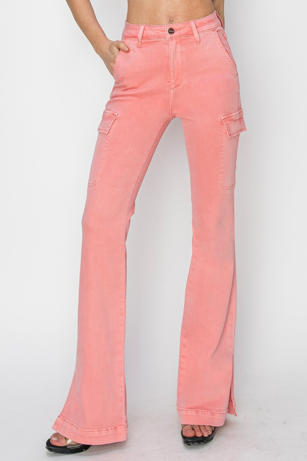 RISEN Pink Side Slit Cargo Bootcut Jeans - Flamingo - jeans