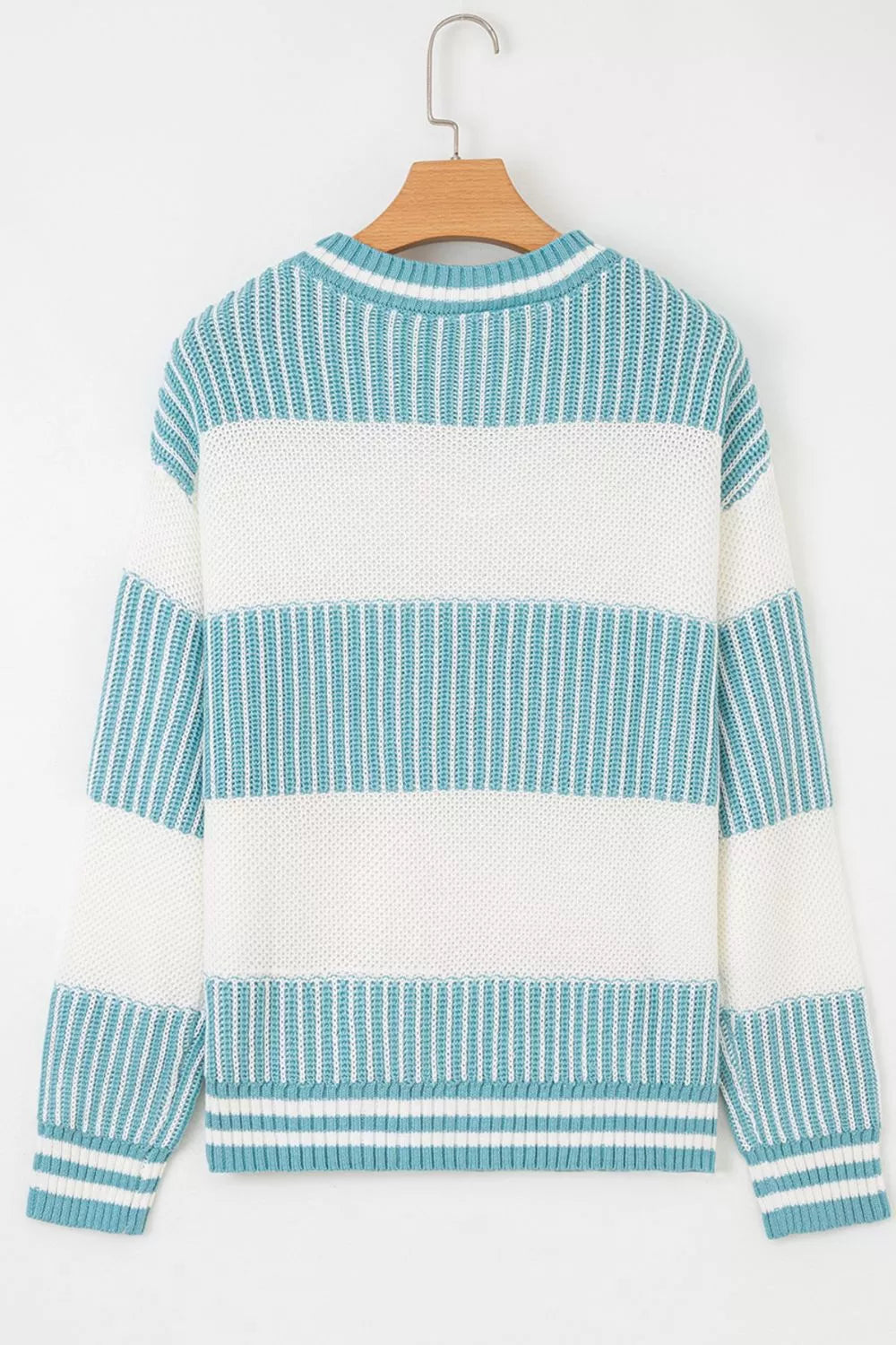 Two Tone Striped Patchwork Drop Shoulder Loose Sweater - -