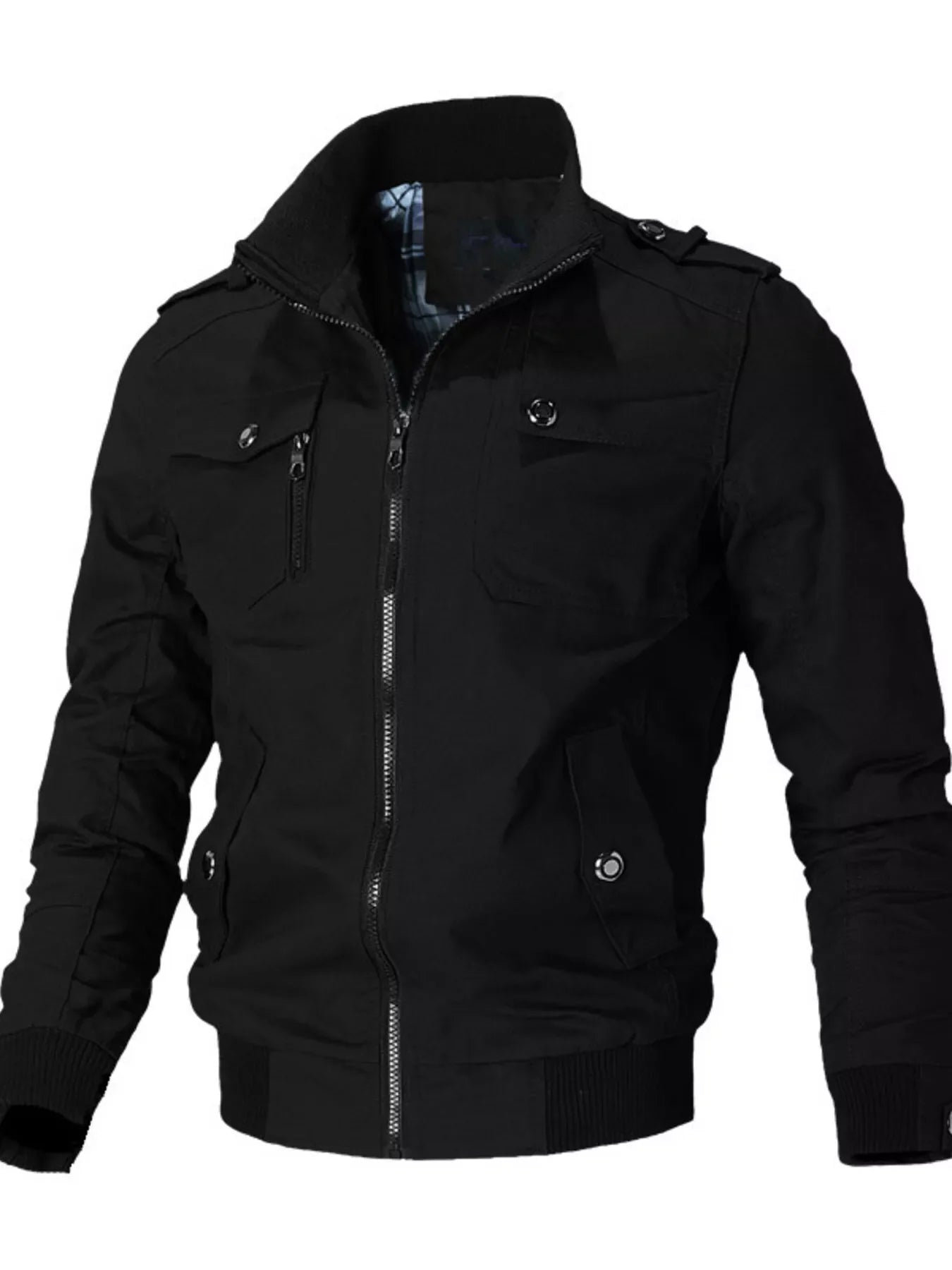Men's Plus Size Casual Zip Up Lightweight Jacket - Black -