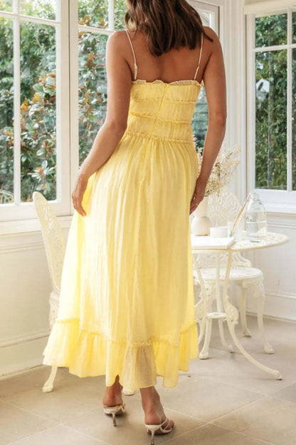 Frill Tied Front Midi Cami Dress - -