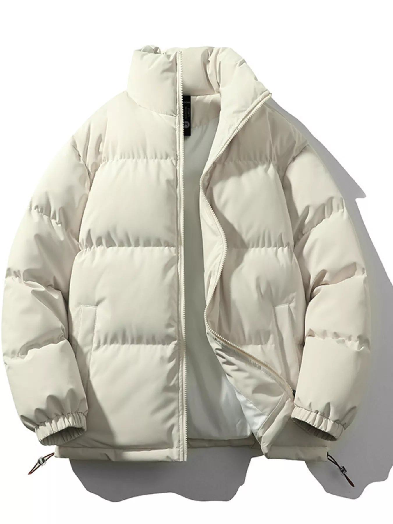Men's Full Size Padded Zip Up Puffer Jacket Plus Size - Beige -