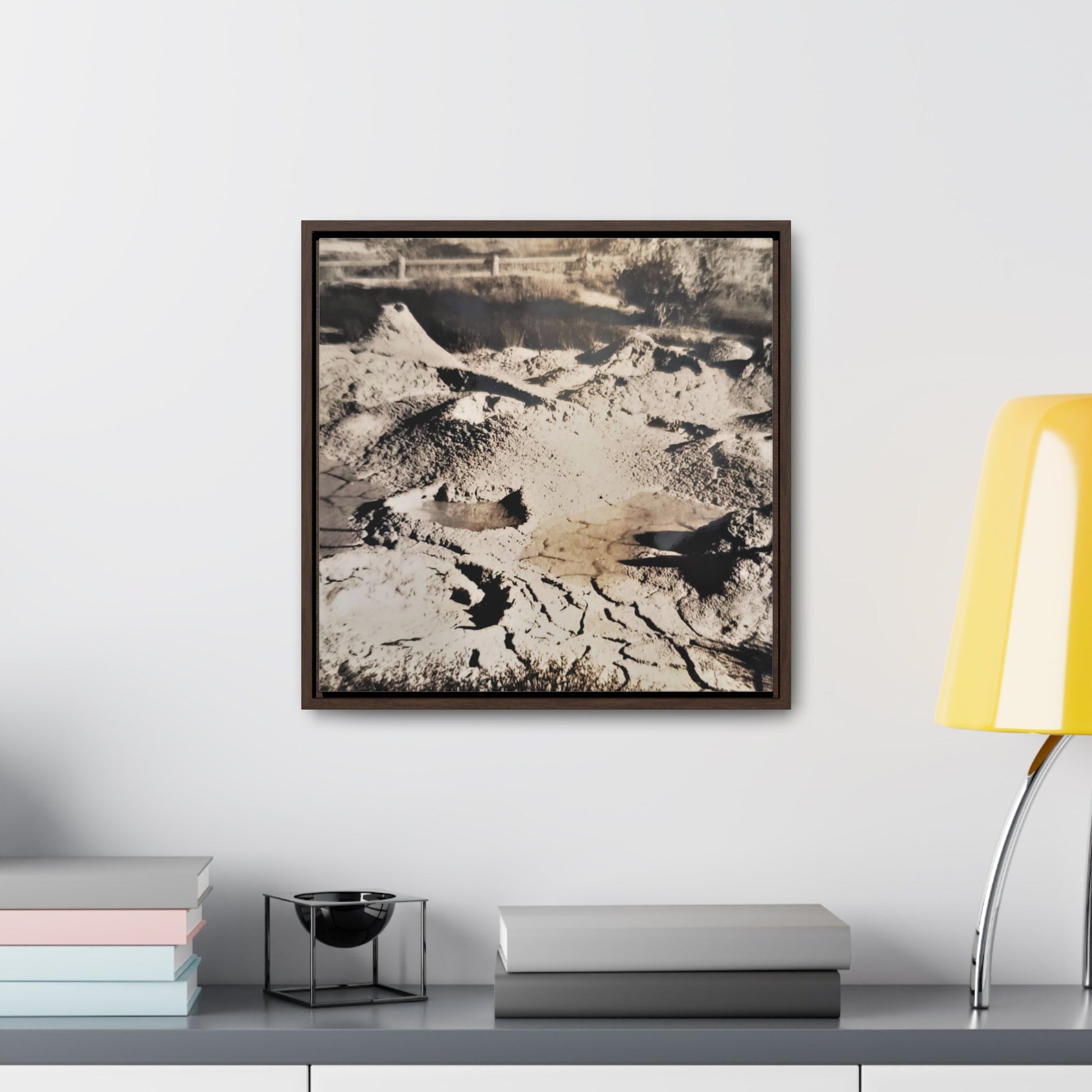 Yellowstone West Thumb Paint Pots Gallery Canvas Wraps Square Frame - 16″ x 16″ 1.25" Walnut - Canvas
