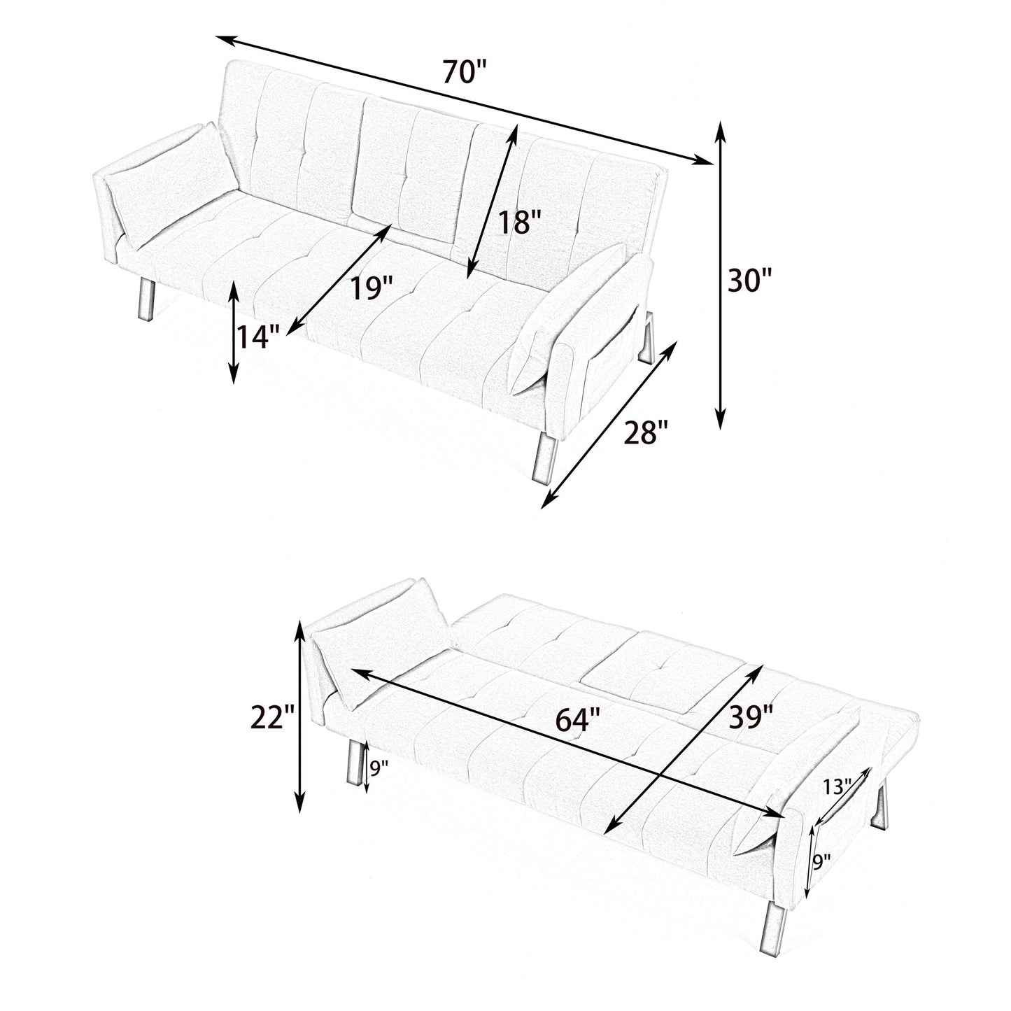 Sofa Bed With Foldable Design And Cup Holder - Green- Unique Piece Furniture- {{Product type}}