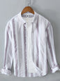 Men's Plus Size Striped Button Up Long Sleeve Shirt - Purple -