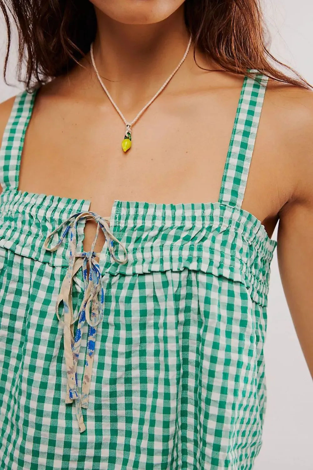 Tied Front Textured Square Neck Cami - - Top