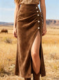 Brown Velvet Pearl Slit Skirt - Dark Brown - skirt