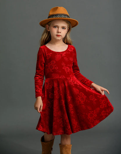 Velvet Long Sleeve Dress Red