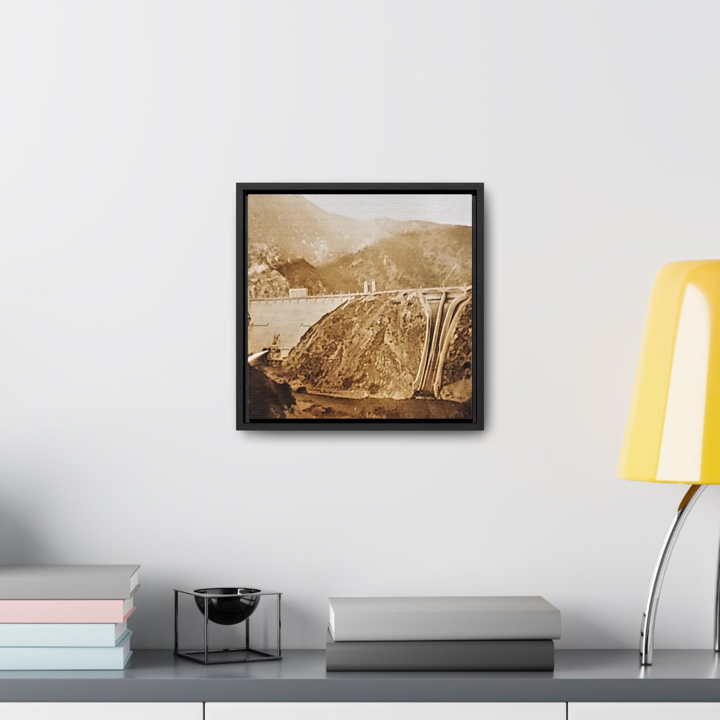 Back View Morris Dam Spillway Gallery Canvas Wraps Square Frame 12″ x 12″ 1.25" Black
