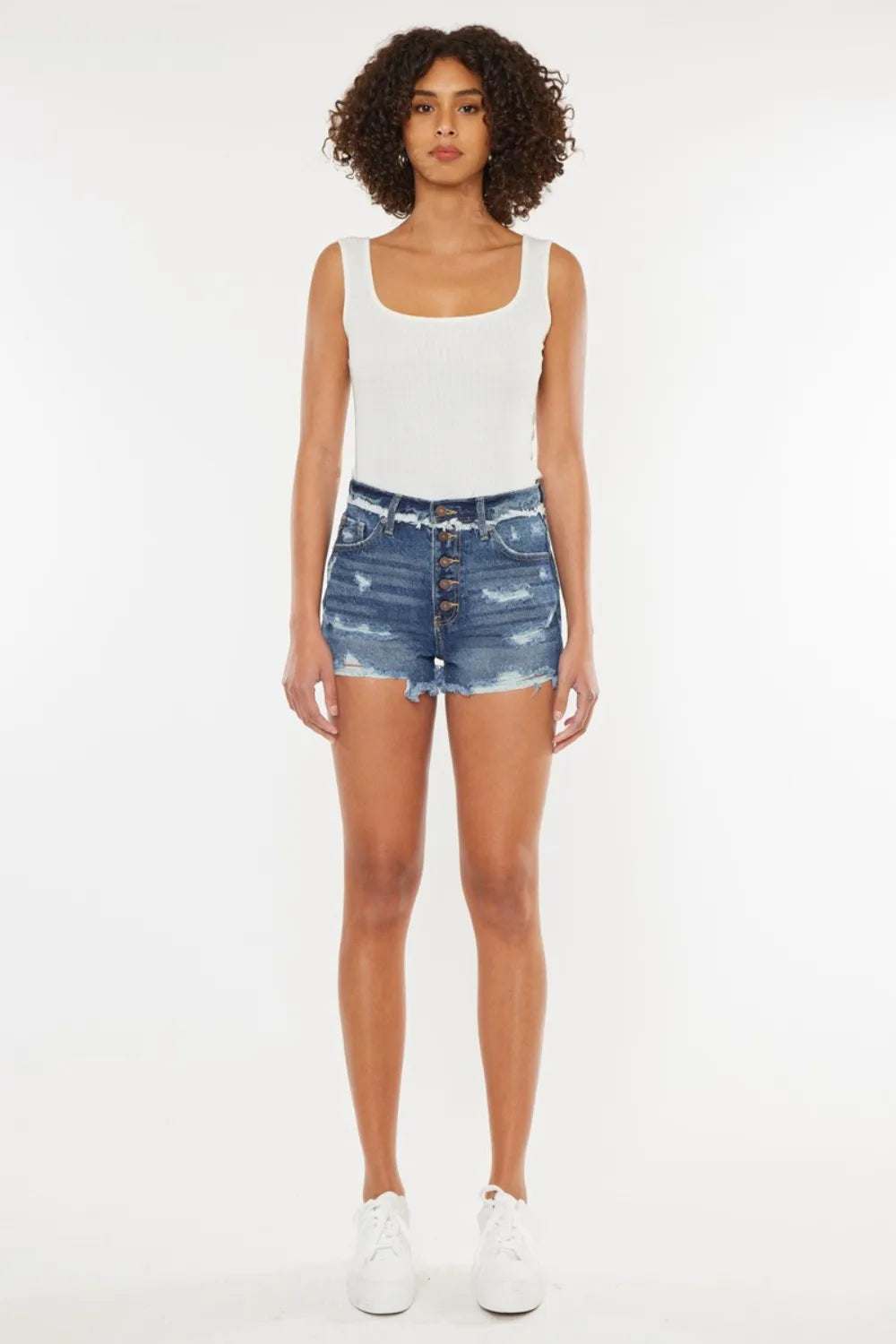 Kancan Distressed Button Fly Denim Shorts - -