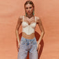 Printed Halter Fishbone Corset Lace Crop Top - Creamywhite L - Women's Fashion - Women's Clothing - Tops & Tees - Tank Tops