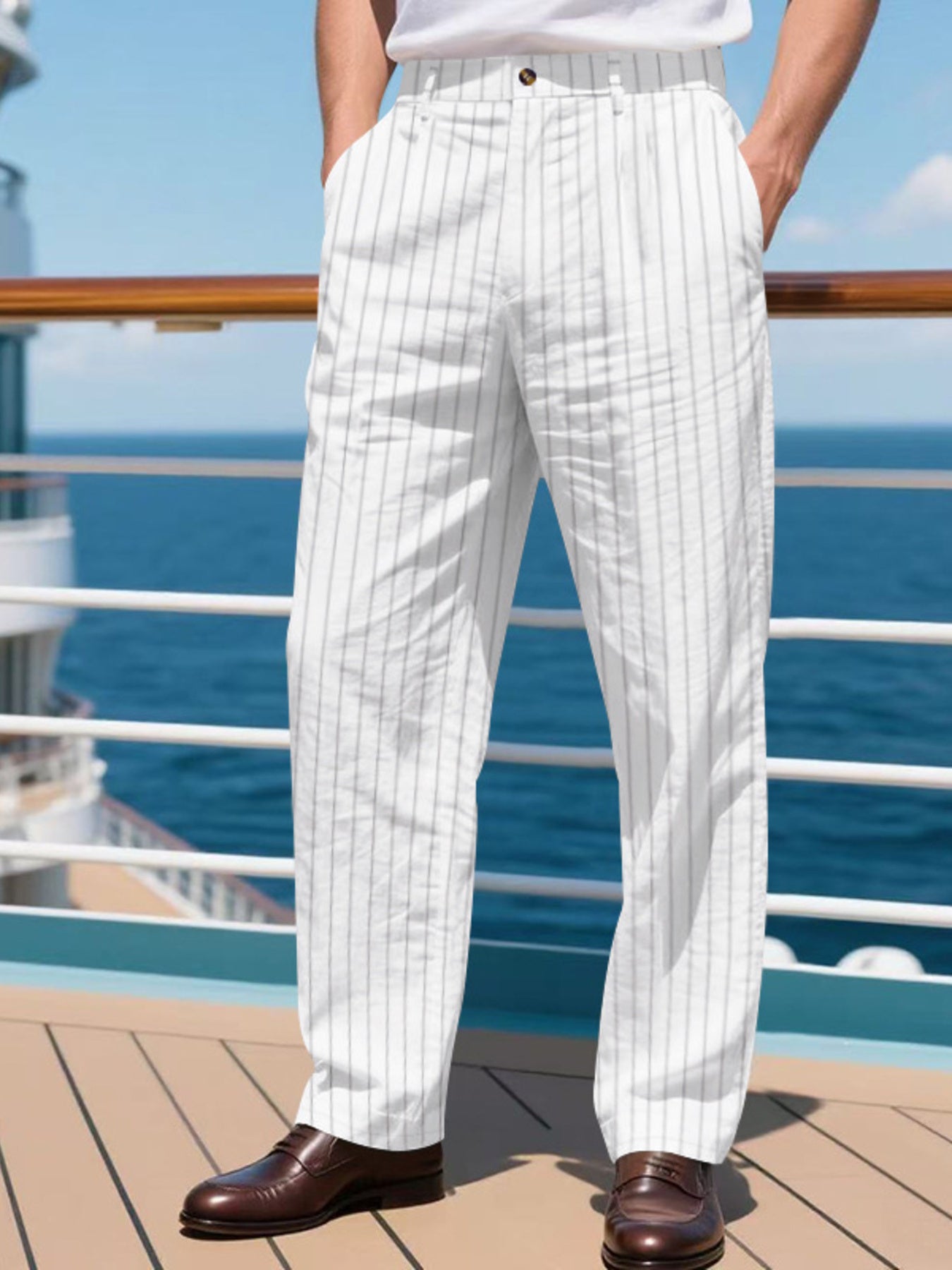 Men's Full Size Striped Wide Leg Pant Plus Size - -