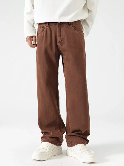 Men's Vintage Wash Wide Leg Jeans - Brown -