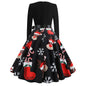 Winter Christmas Dresses Women 50S 60S Vintage Swing Dress Long Sleeve Casual