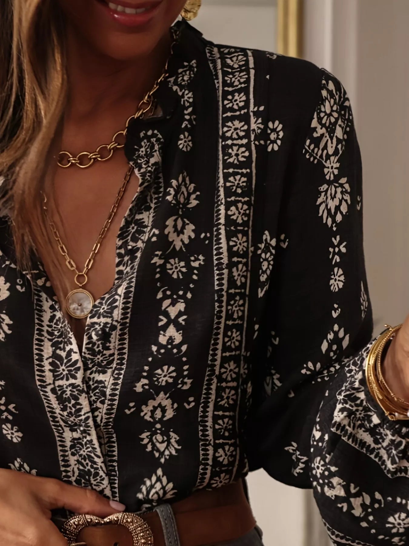 Vintage Print Long Sleeve Shirt - -