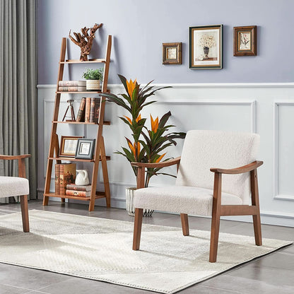 Mid Century Ivory Accent Chair With Wood Legs Boucle Upholstery- ShipItFurniture- {{Product type}}