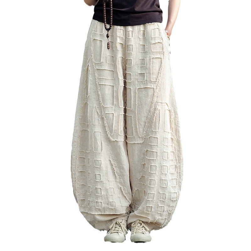 Raw-Edged Linen Meditation Bloomers – Natural Pants for Practice & Everyday Wear - - Pants