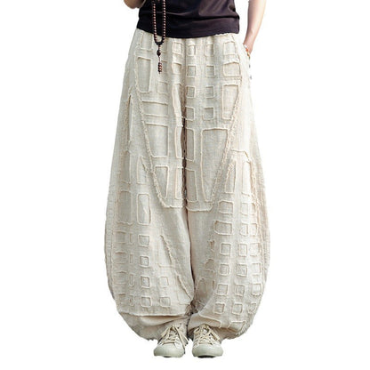 Raw-Edged Linen Meditation Bloomers – Natural Pants for Practice & Everyday Wear - - Pants