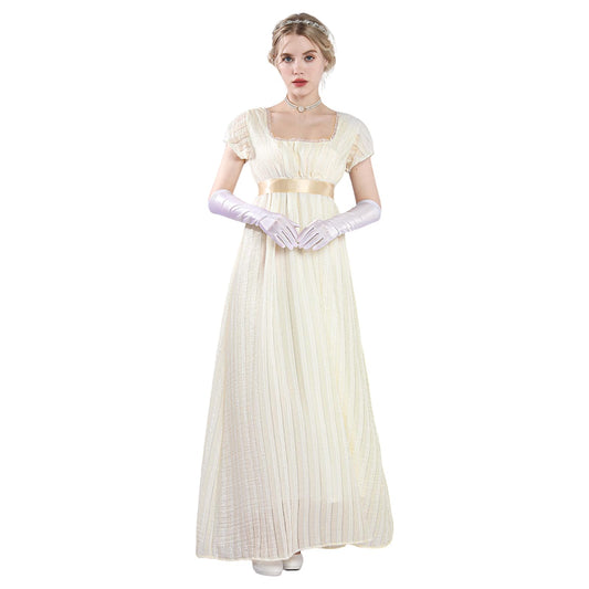 Victorian Puff Sleeve Empire Waist Gown Yellow XL - Yellow X-Large - dress