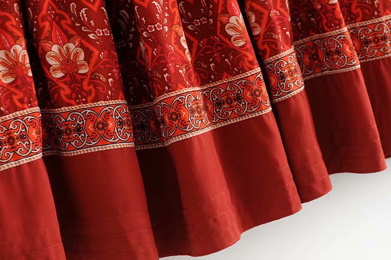 Crimson Retro High-Waist Maxi - - dress