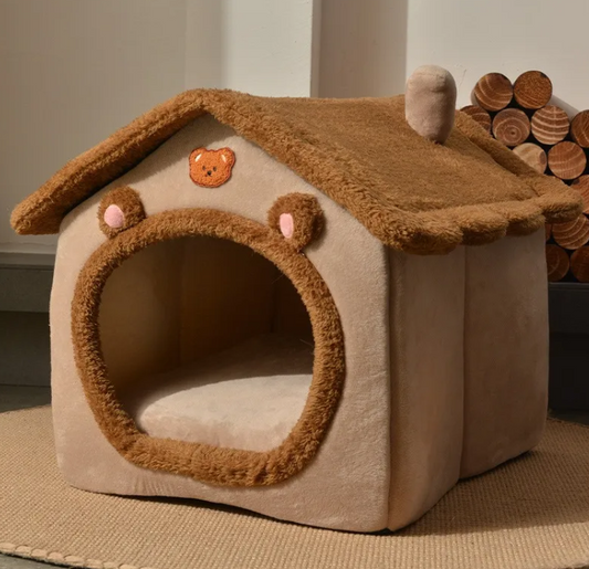 Pet Cave Bed - Brown Bear Head M - pet bed
