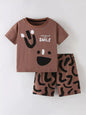 Children's Smile Print Tee and Shorts Casual Set - Coffee Brown -