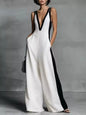 Deep V-Neck Wide-Leg Jumpsuit - White -