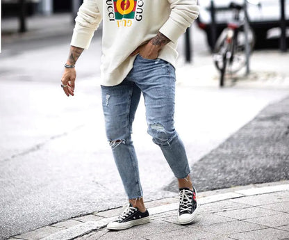 Men's Ripped Slim Fit Cropped Jeans - Kia Day Design