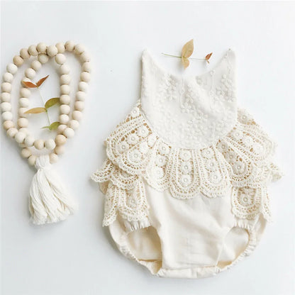 Sleeveless Ruffles Lace Jumpsuit For Baby Beige 100