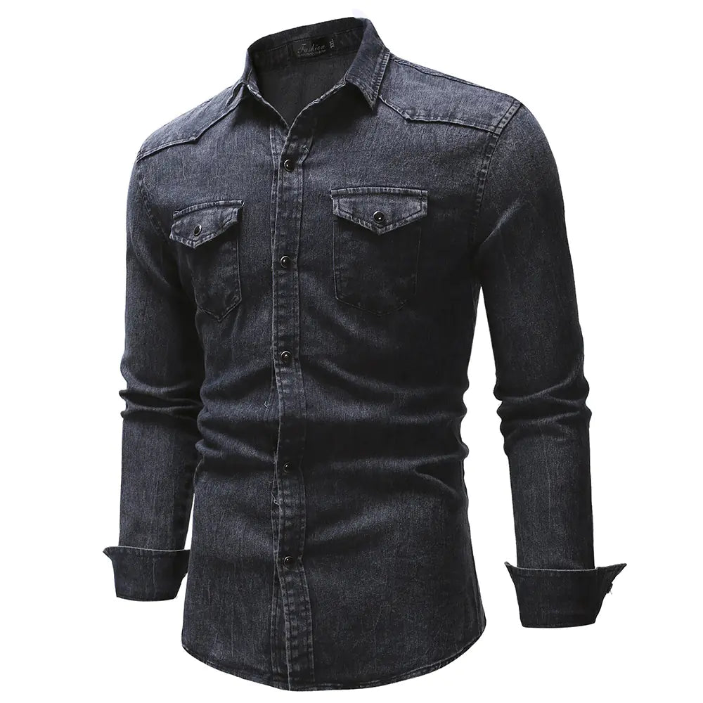 Men's Gradient Denim Long Sleeve Shirt - Kia Day Design
