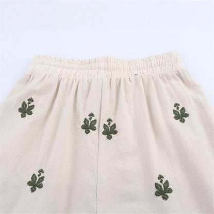 Elastic Waist Tied Embroidered Wide Leg Pants for WomenStyle Fashion Casual - -