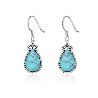 Turquoise Dangle Earrings for Women 925 Sterling Silver Hook Western Teardrop Bohemian Earrings Boho Earrings