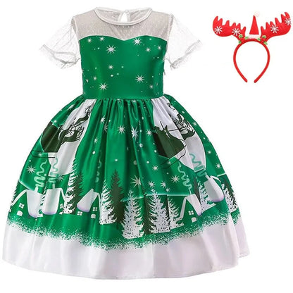 Girls Christmas Dress green white 8T