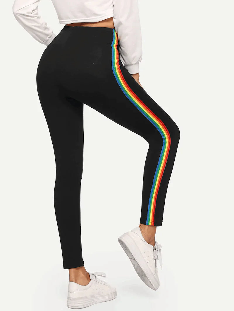 Slim Fit Nine-Point Pants with Rainbow Stripes Kia Day Design