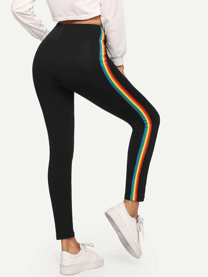 Slim Fit Nine-Point Pants with Rainbow Stripes Kia Day Design