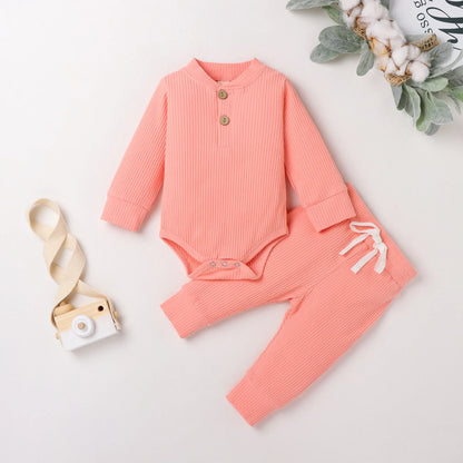 Babies Knit Long Sleeve Romper and Pants light pink 12-18 Months