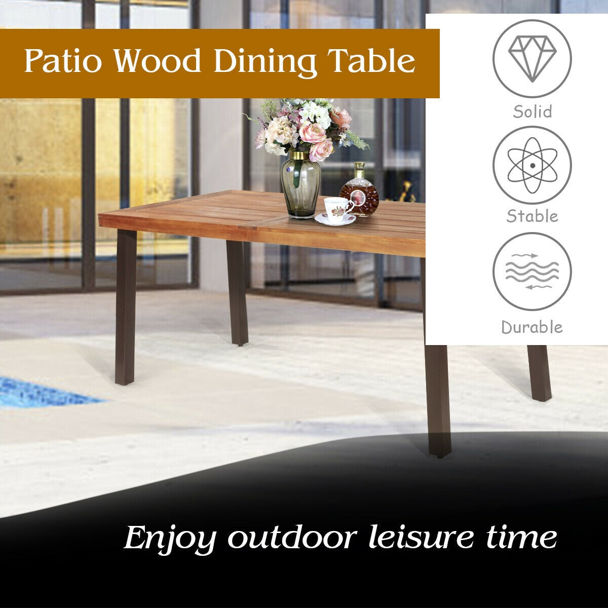 Rectangular Acacia Wood Rustic Dining Furniture Table- DirectDeals- {{Product type}}