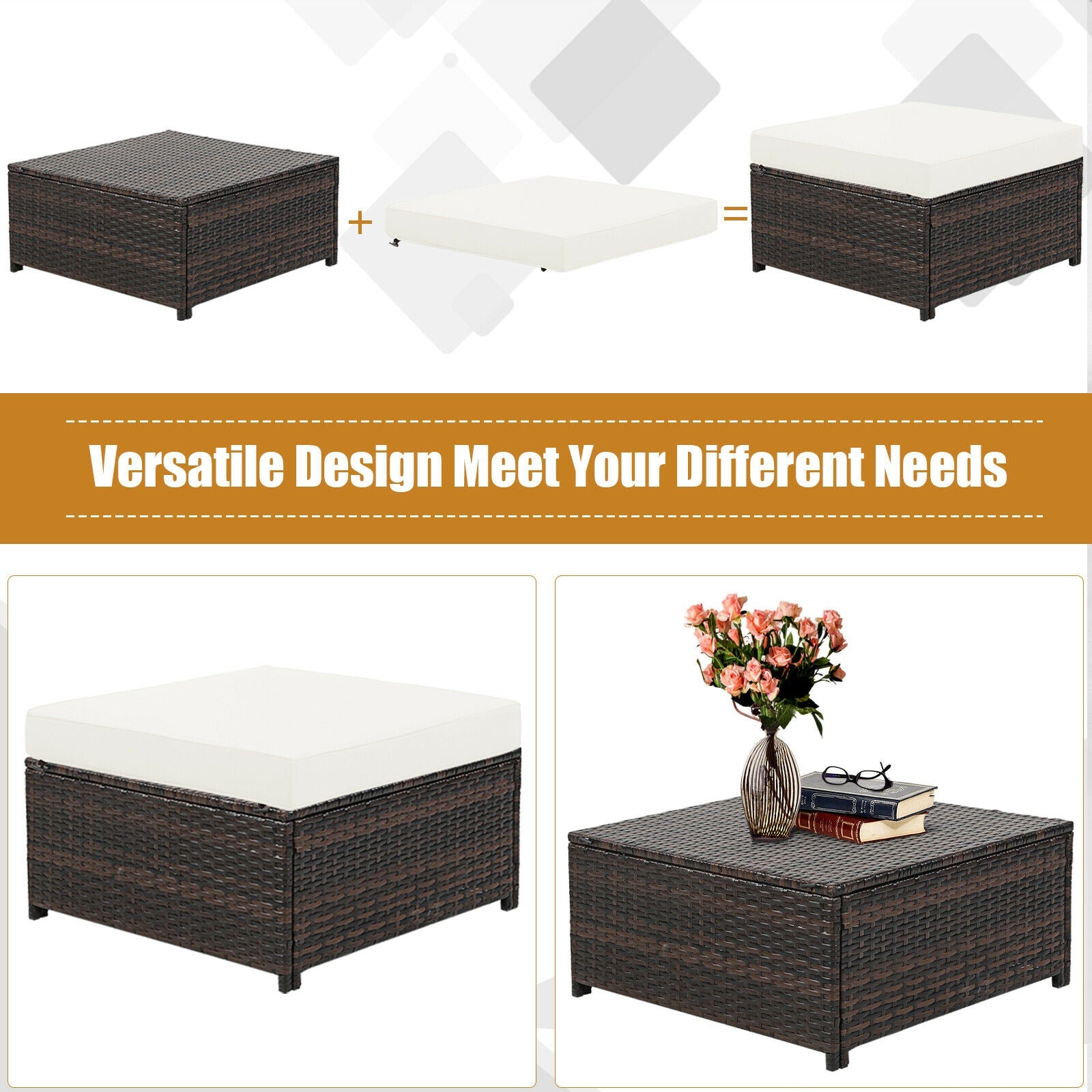 5 Pieces Patio Cushioned Rattan Furniture Set- DirectDeals- {{Product type}}