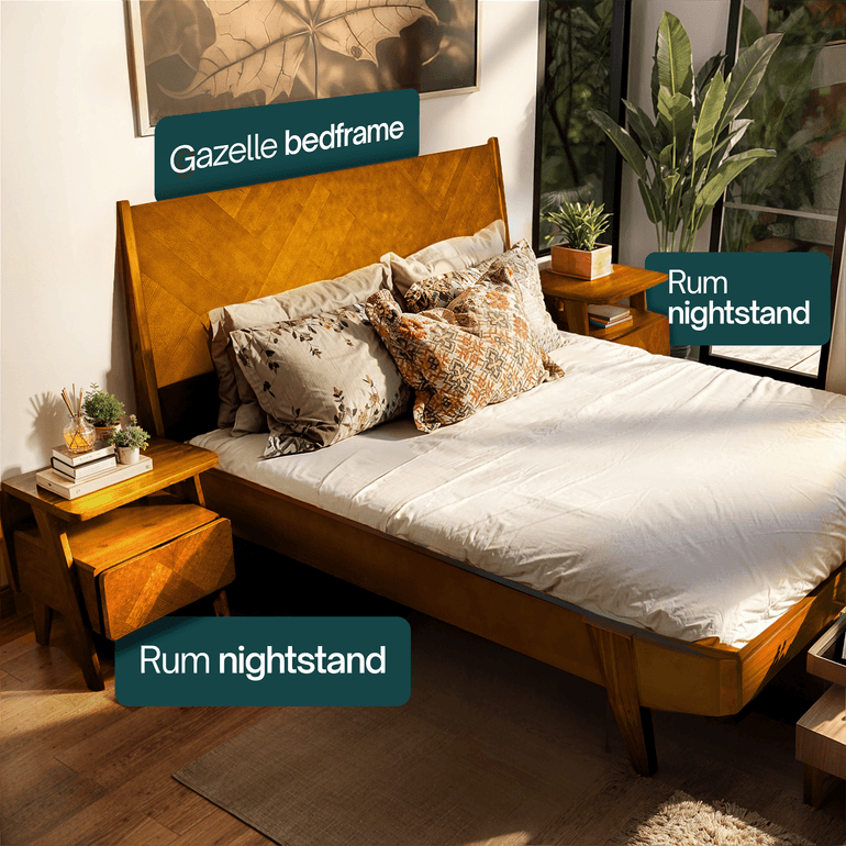 Rum Handcrafted Solid Wood Nightstand - - Nightstand