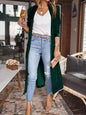 Open Front Long Sleeve Coat - Dark Green -