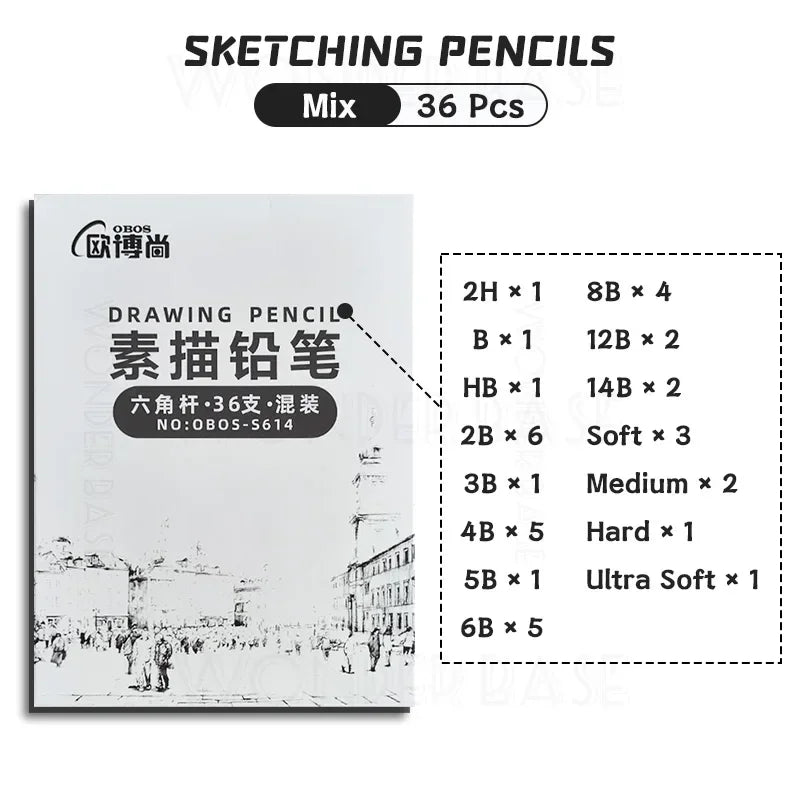 Boxed 2H HB B 2B 4B 6B 8B 12B 14B Graphite Mixed Sketching Pencils Kia Day Design