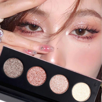 FLYEEO Shiny Shimmer Highlight Eye shadow Palette 4 Colors Cosmetics Shimmer Eyeshadow Palette Cruelty-Free and Vegan Formula Glitter Shimmer Eyeshadow for Professional Makeup Kit (A#)- Kia Day Design- {{Product type}}