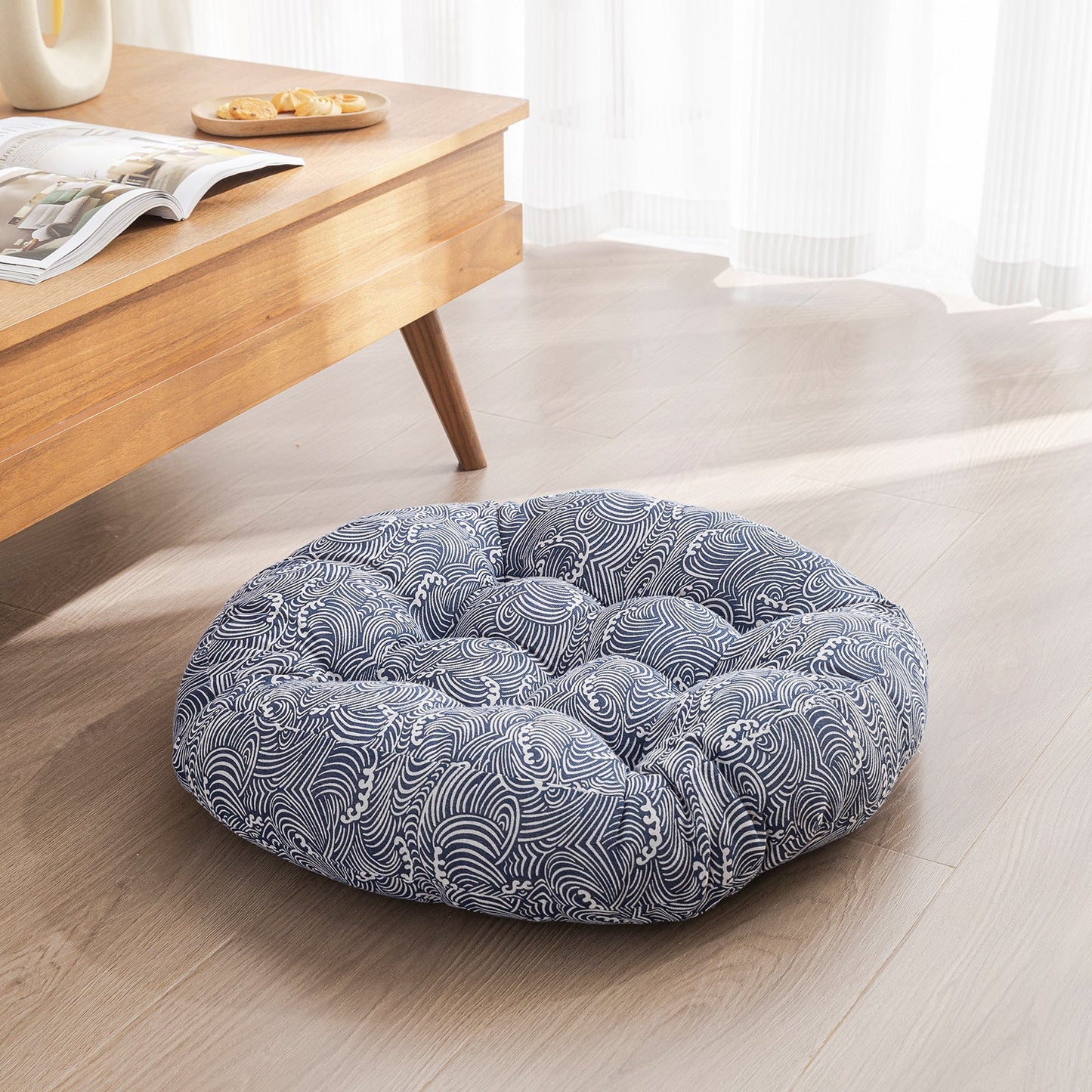 Japanese-Style Cotton Futon Floor Cushion (Round or Square) - Round 2 Style - Floor Cushion